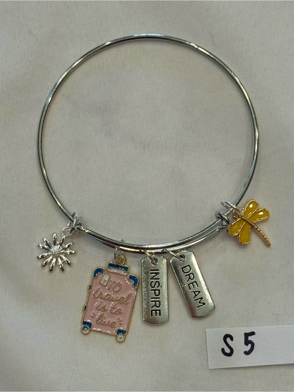 S5 Dream Dragonfly Travel Vacation Charm Bangle Bracelet
